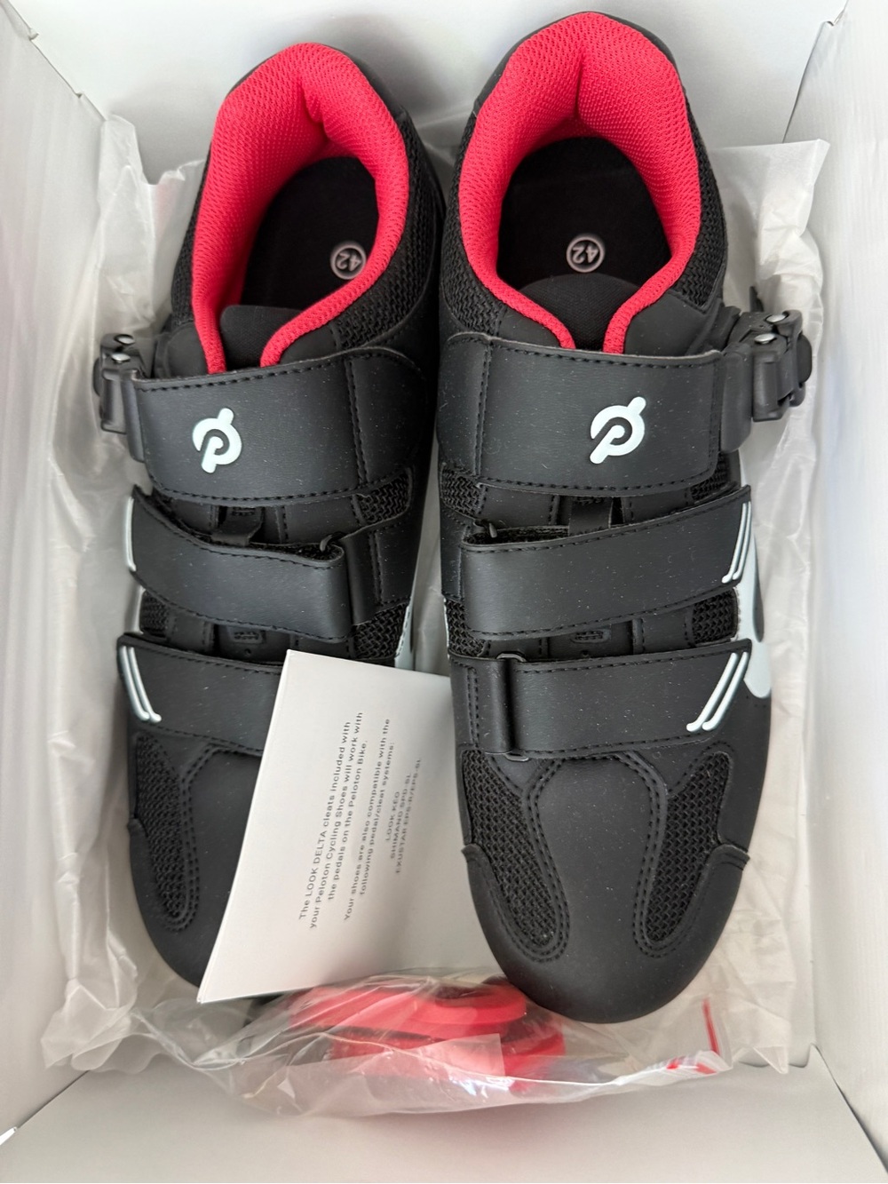 NEW Peloton Cycling Shoes Size 42 Black Red w/ LOOK Delta Cleats + Box